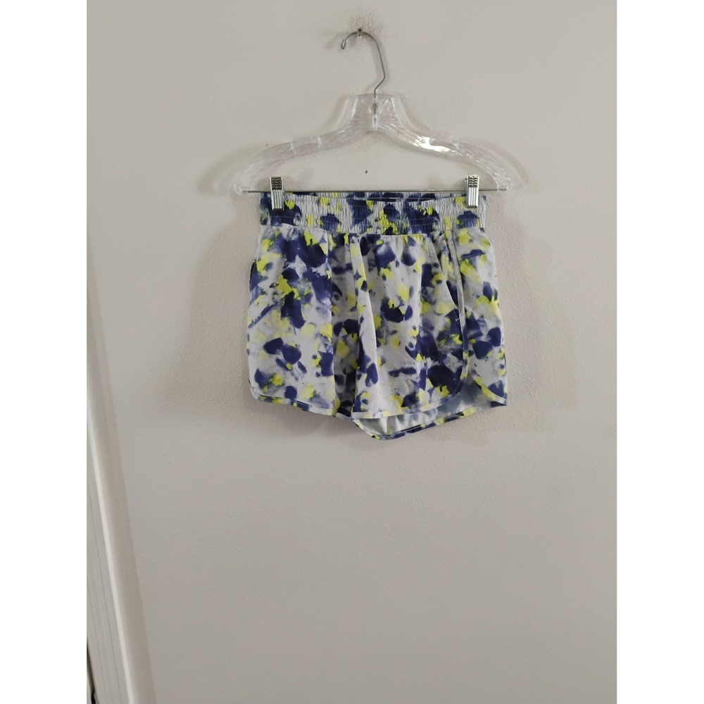 Athletic Works Womens Blue Yellow Abstract Tie Dye Running Shorts Size XS 0-2
